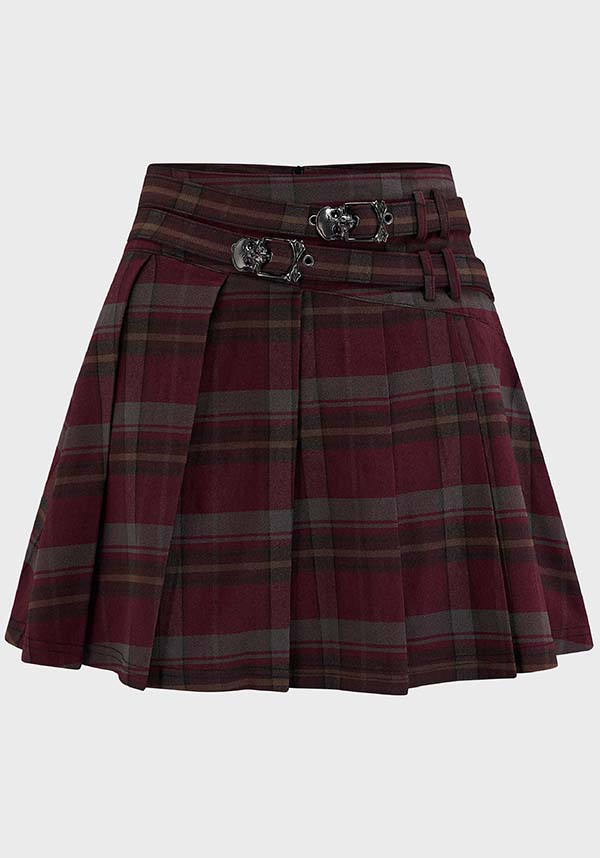 Sable Riot Mini Skirt with Custom Skull Buckles and Check Print