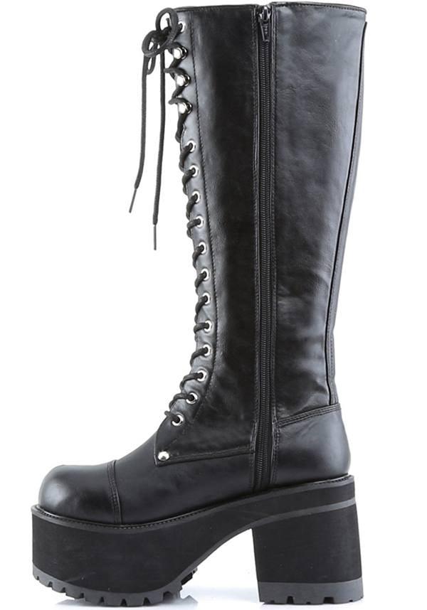 Demonia Ranger-302 Black Platform Goth Punk Knee High Boots - Preorder