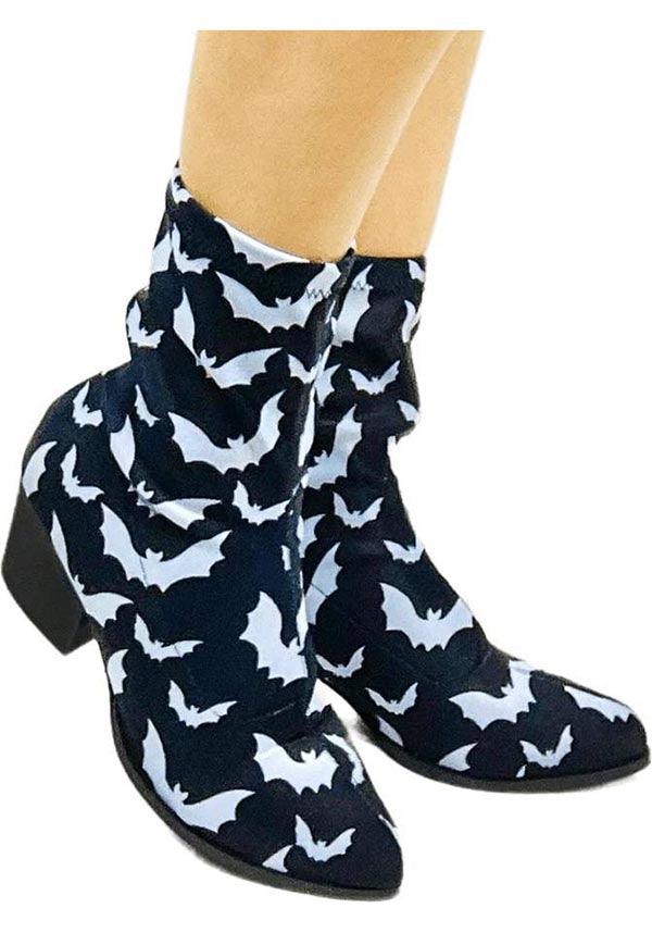 Stylish Jinx Bat Black and White Boots for a Magical Night Out
