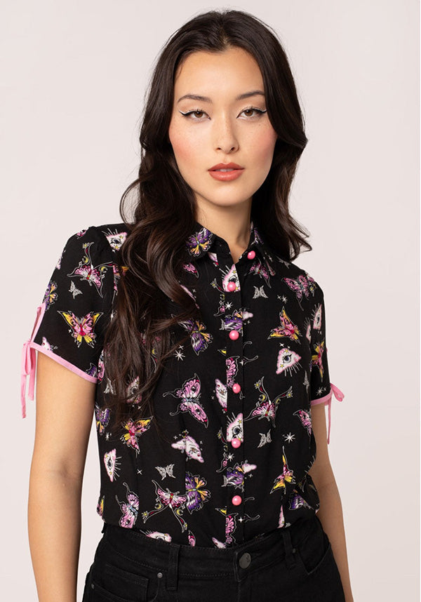 Hell Bunny Kocho Gothic Celestial Button-Up Women's Top