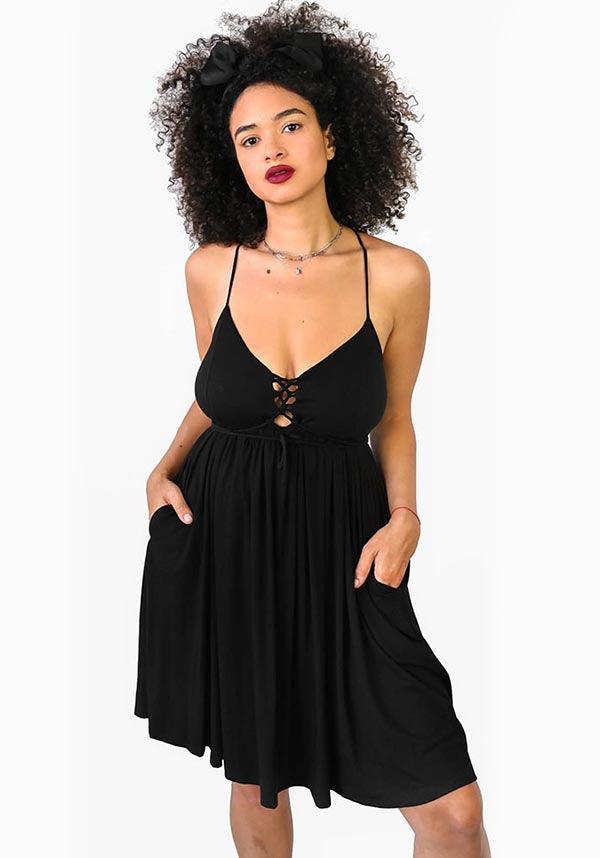 Lollirot Adjustable Strap and Tie Front Baby Doll Dress for Women