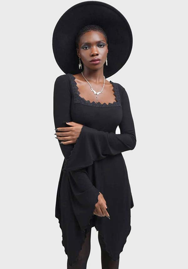 Soft and Stretch Lacerated Mini Dress with Lace Trim