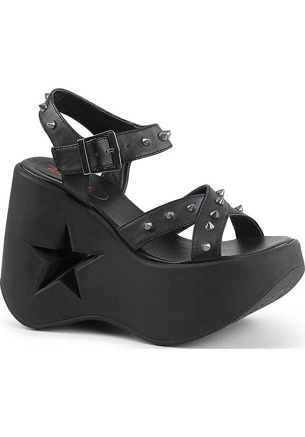 PREORDER: DYNAMITE-02 Black Star Cutout Platform Wedge Sandals