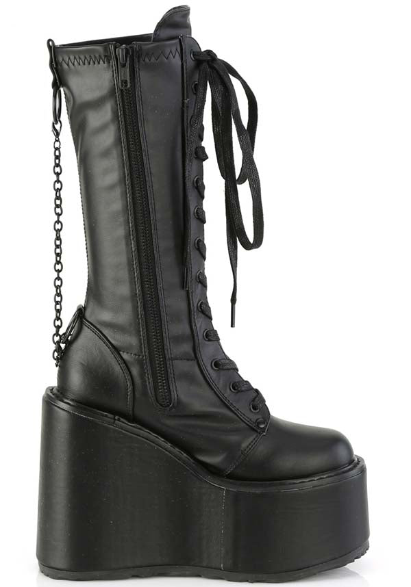 PREORDER! Black SWING-150 Platform Lace-Up Knee High Boots