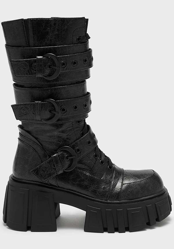 Stylish RUPTURA Textured PU Buckle Boots for Women