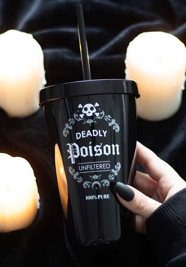 Sleek Black Plastic Tumbler with Striking 'Deadly Poison' Design