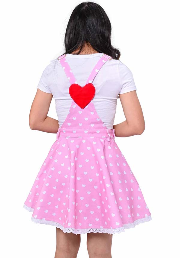 Romantic Heart Print Stretch Twill Pinafore Dress for Casual Outings