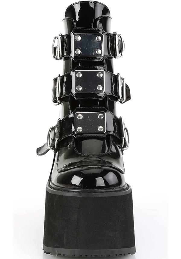 Black Patent Platform Ankle Boots - Demonia SWING - 105 (Pre - order)