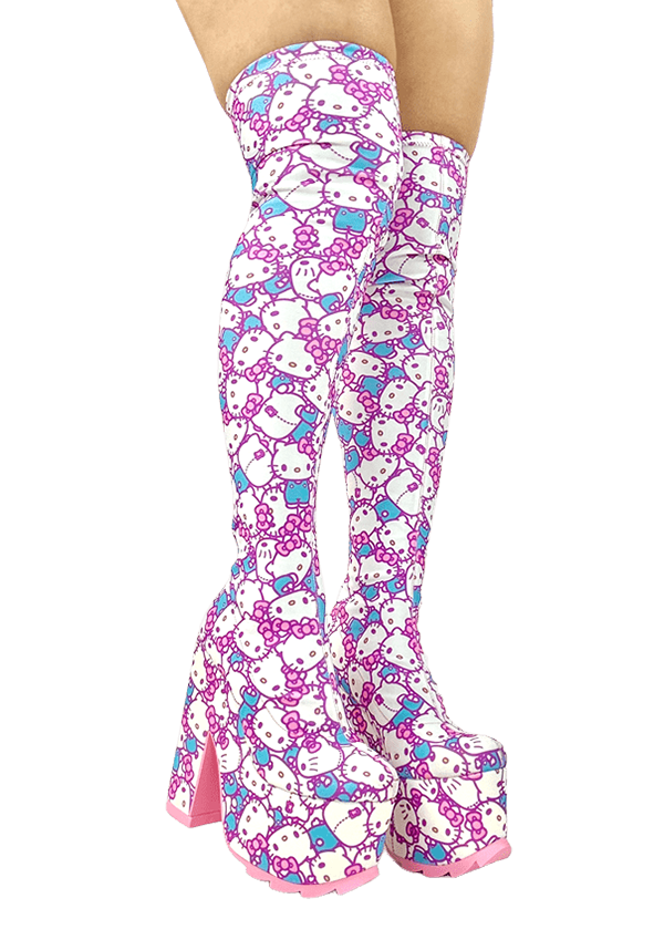 Adorable Labyrinth Hello Kitty Platform Boots in Pink and White - Women's Fashionable Footwear [In Stock]