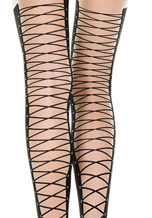 Stylish Back Lace Up Design Pantyhose for Various Occasions
