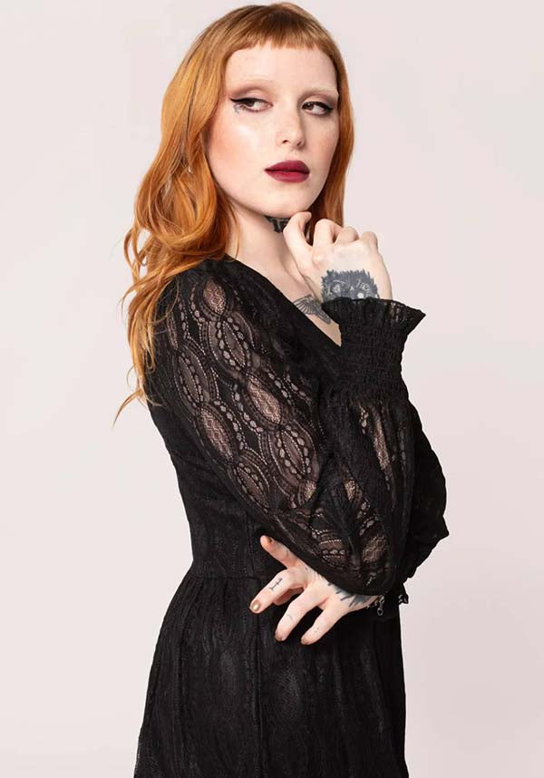 Hell Bunny Rhea Gothic-Style Black Lace Maxi Dress for Elegant Occasions