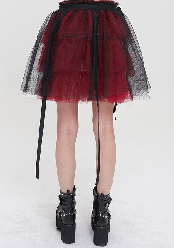 Devil Fashion's Edgy Medusa Punk Flared Skirt in Black and Red