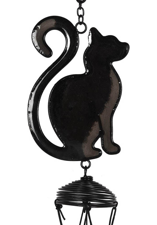 Gothic-Style Black Cat Profile Windchime - Ideal for Outdoor Decoration