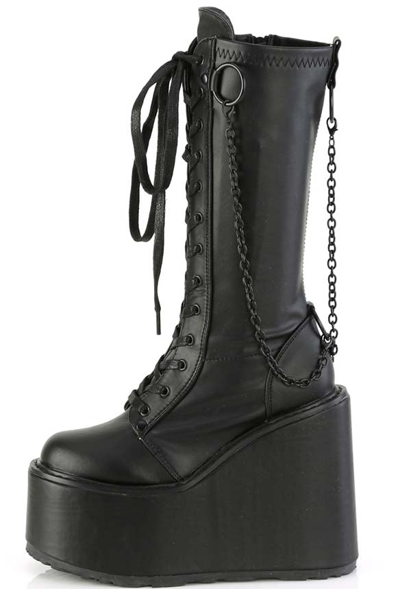 PREORDER! Black SWING-150 Platform Lace-Up Knee High Boots