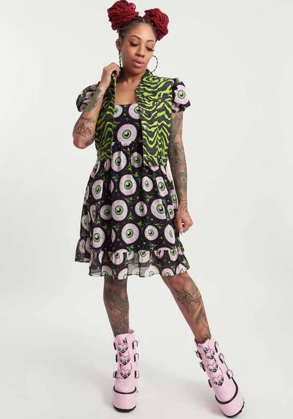Eye - Catching Jeepers Peepers Cream Polyester Puff Dress
