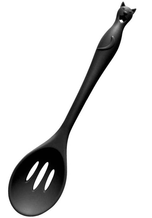 Black Cat Design Silicone Slotted Spoon for Perfect Cooking