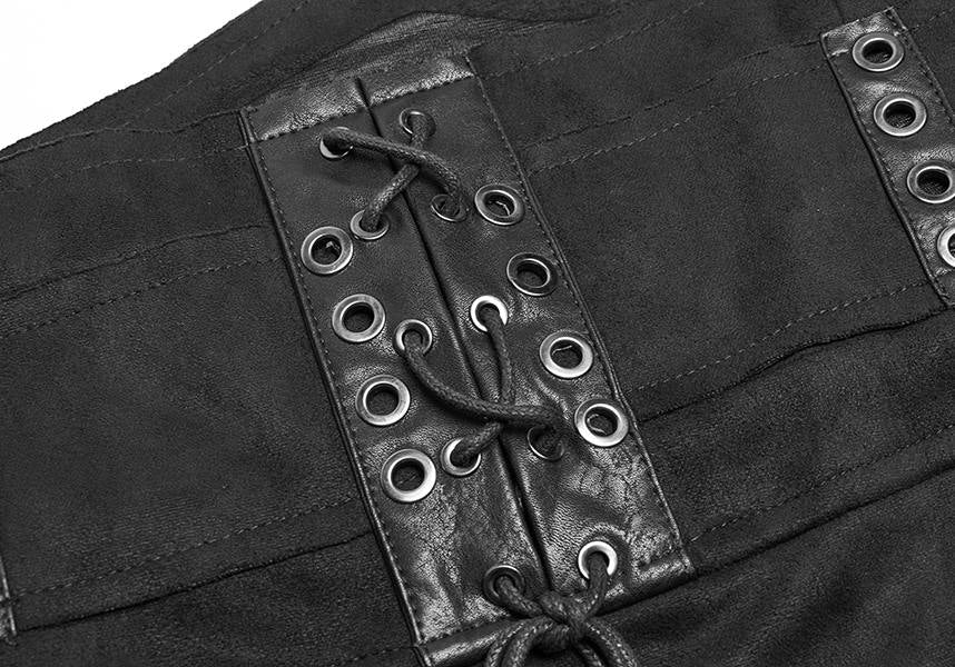 Punk Style High Waist Split Skirt with Leather Loop and Metal Buckle