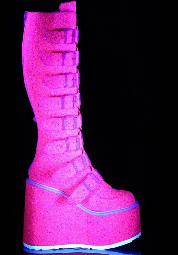 PREORDER! Pink Glitter SWING-815UV Platform Knee-High Boots