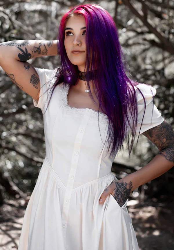 Elegant Ivory Gothic Dress by Lively Ghosts with Lace Details
