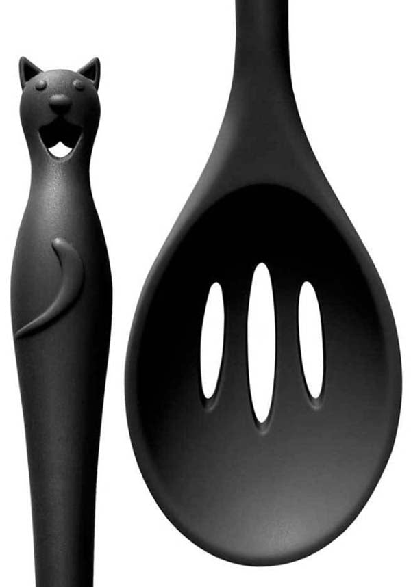 Black Cat Design Silicone Slotted Spoon for Perfect Cooking