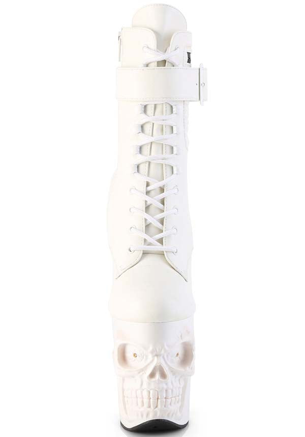 PREORDER - RAPTURE-1020STR-LT White Platform Lace - Up Front Ankle Boots