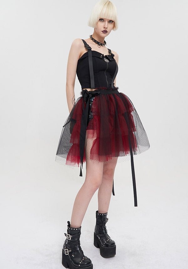 Devil Fashion's Edgy Medusa Punk Flared Skirt in Black and Red