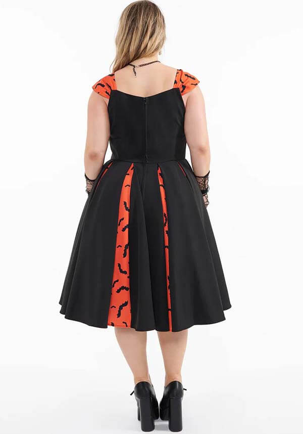 Orange and Black Bat Stripe Lightweight Swing Dress for a Spooky Look