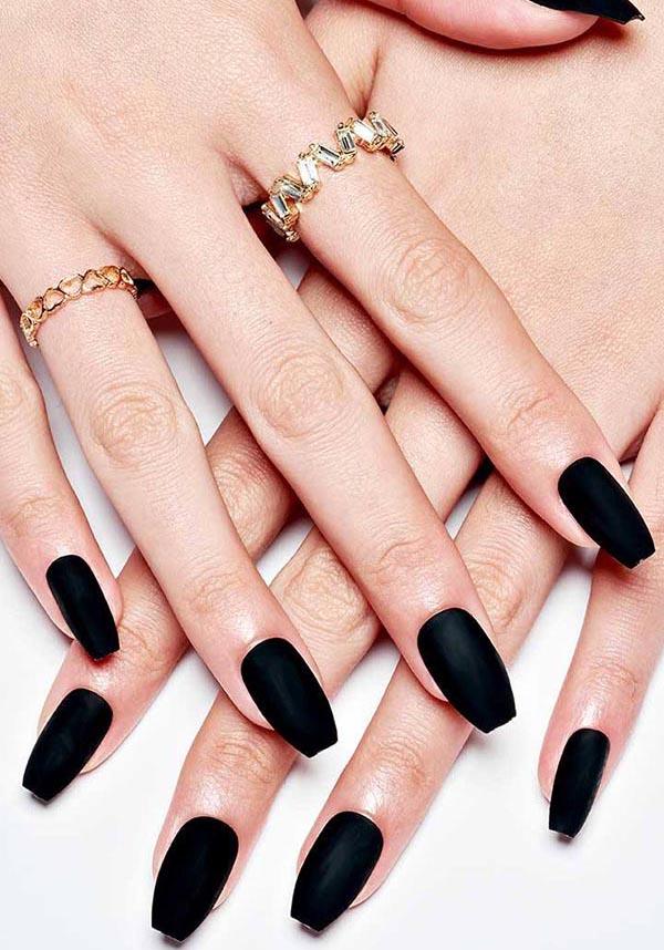 Black Matte Ballerina Style Press - On Nails for Trendy Look