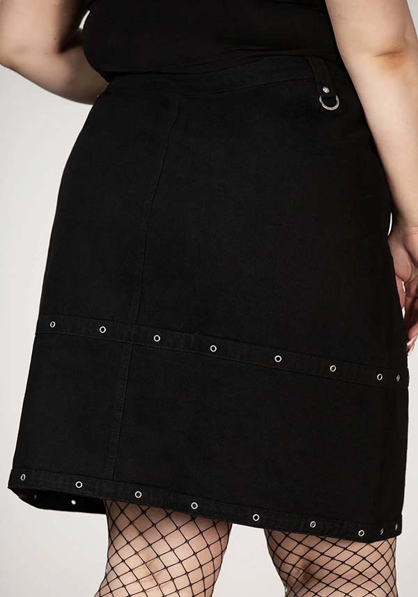 Punktured Denim Knee-Length Studded Fitted Skirt