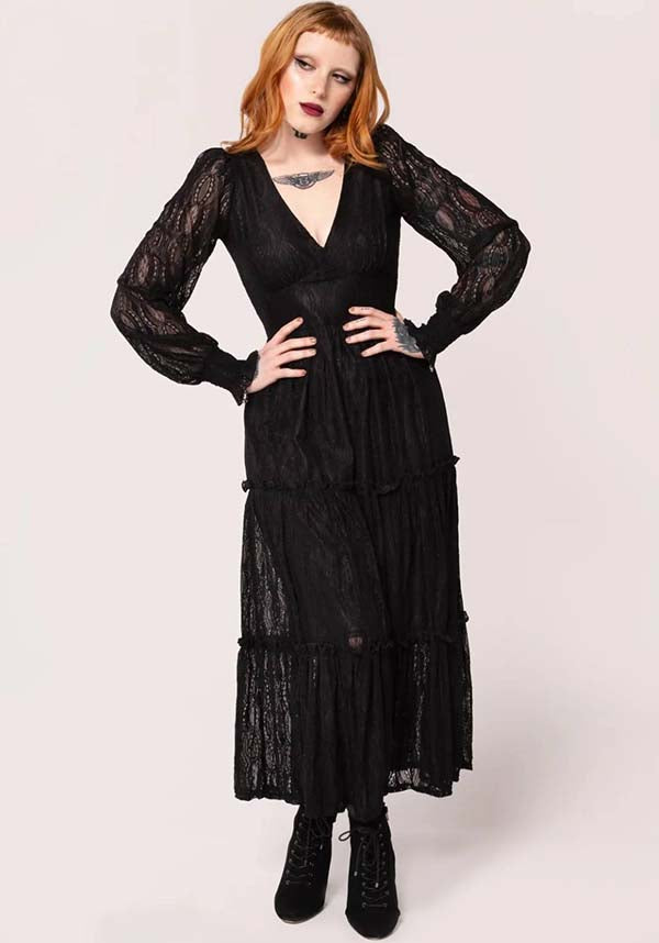 Hell Bunny Rhea Gothic-Style Black Lace Maxi Dress for Elegant Occasions