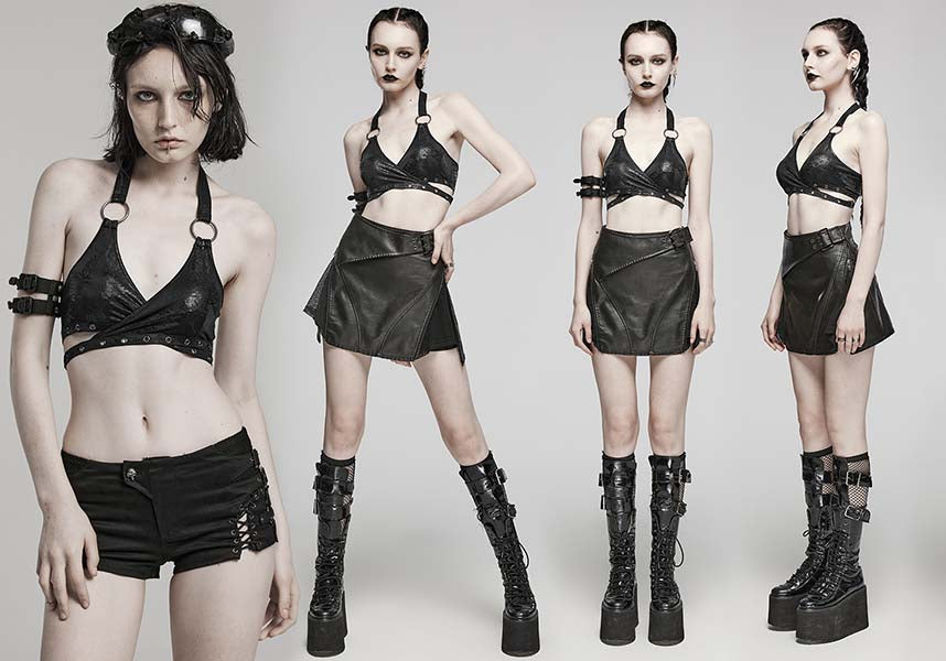 Punk Rave's Black Elastic Wrap Halter Top - Minerva Style