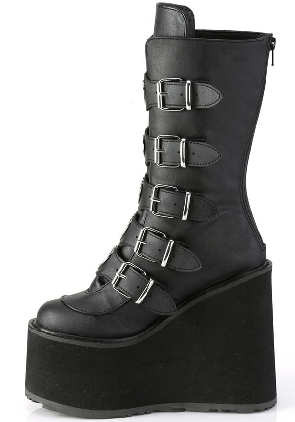 PREORDER: Black Demonia SWING - 230 Platform Mid - Calf Boots