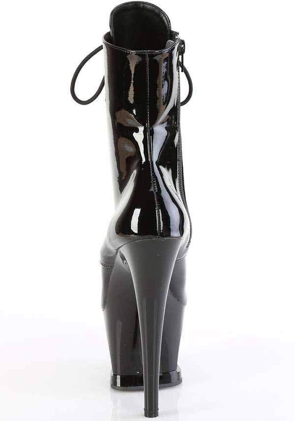 PREORDER - MOON-1020SK Black Patent Platform Ankle Lace-Up Boots