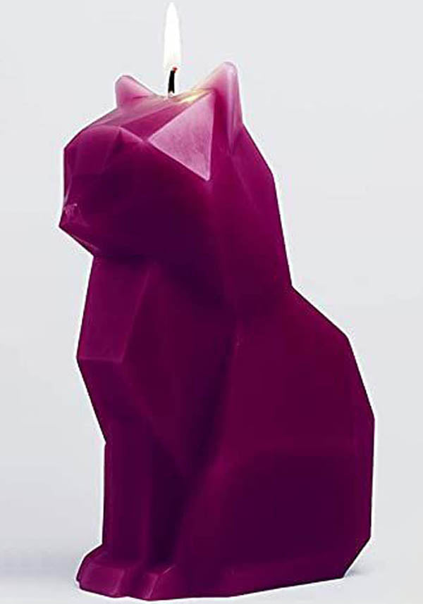 Kisa Burgundy - Handmade Artistic Cat - Shaped Scentless Candle for Home Decor or Thoughtful Gift
