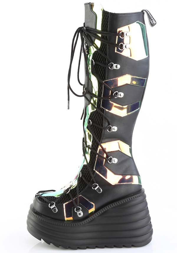 PREORDER: Demonia BLAZE-152 Black USB-Chargeable LED Platform Knee High Boots