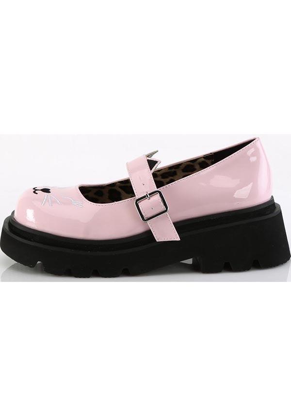 RENEGADE-56 Baby Pink Patent Flats - Pre - Order, Women's Vegan Embroidered Platform Shoes