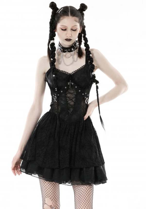 Edgy Punk Style Spider Mesh Women's Dress