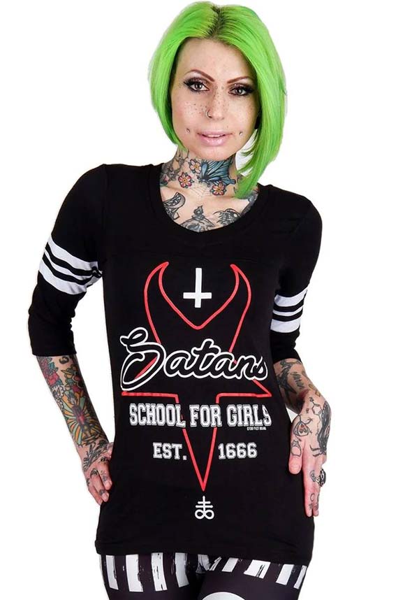 Cool Satan's School for Girls Football T-Shirt with Stylish Design