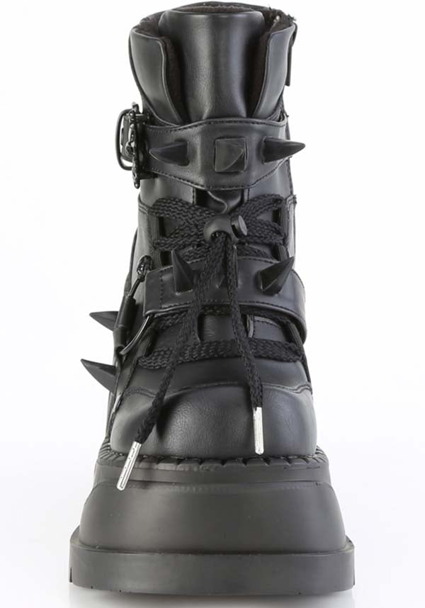 PRE-ORDER: Demonia STOMP-60 Black Platform Lace-Up Front Ankle Boots for Alternative Style