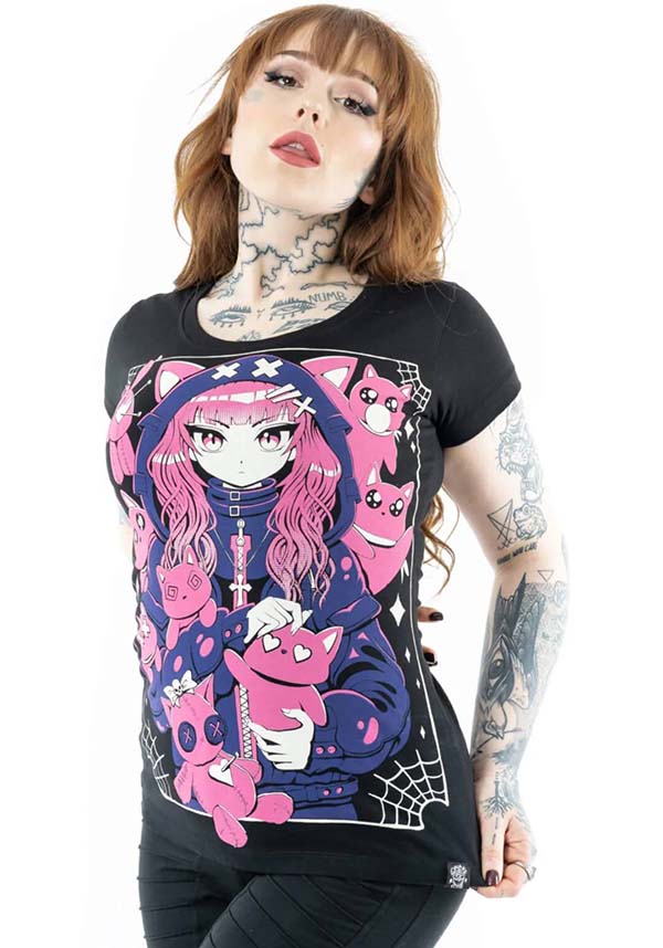 Cupcake Cult Kitty Mayhem Anime-Inspired Cotton T-Shirt for Fashion Fans
