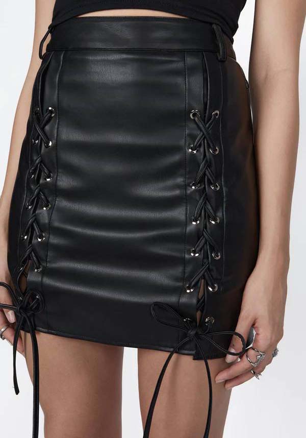 Selene Vegan Faux Leather Corset Mini Lace-Up Skirt for All-Day Style