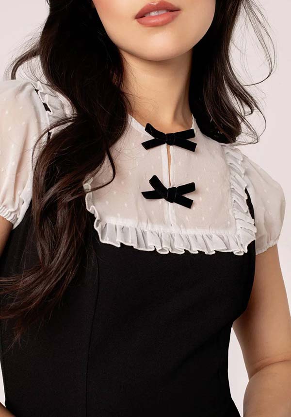 Hell Bunny's Black and White Alice Mini Dress: Gothic Charm with a Flirty Twist