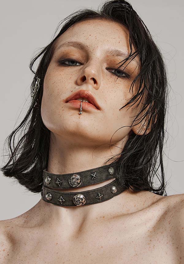 Punk Rave Amaris Classic Grey Studded Choker Necklace for Alternative Style