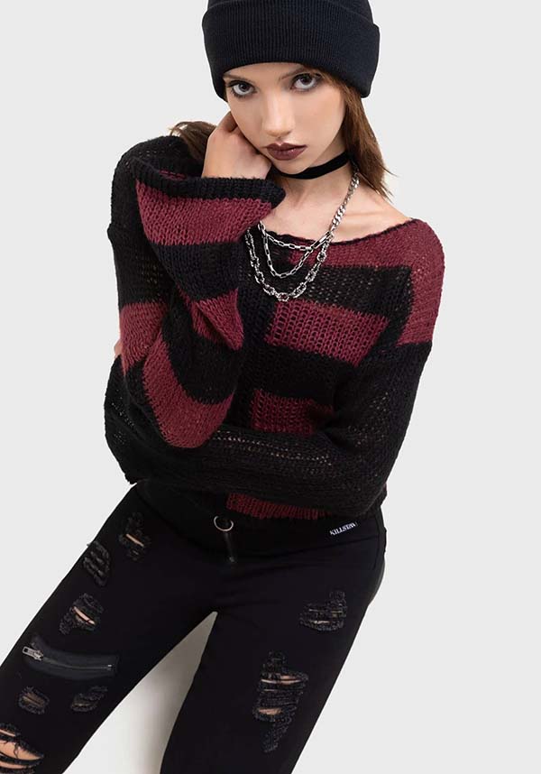 Anshee Soft Knit Striped Long - Sleeved Cropped Sweater
