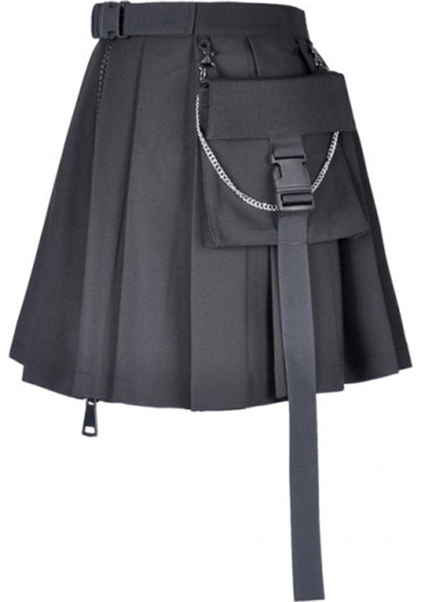 Assassin Style Pleated Short Skirt with Detachable Chain Handbag