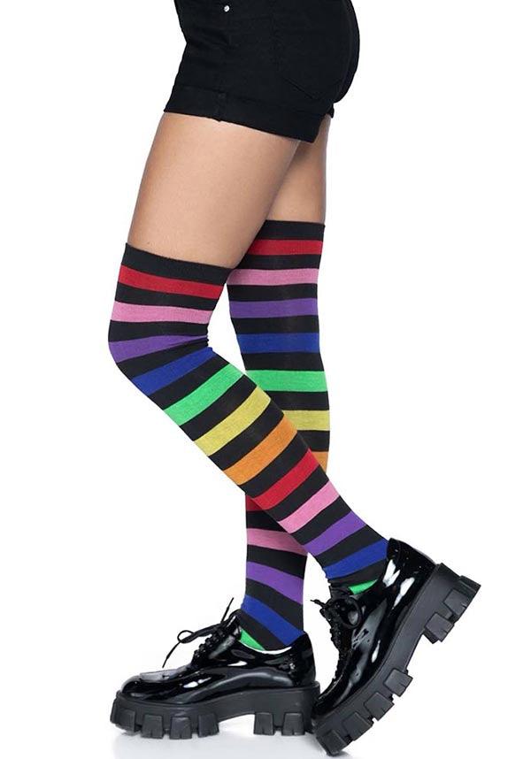 Aurora Rainbow Striped Ultra-Soft Thigh High Socks by Leg Avenue