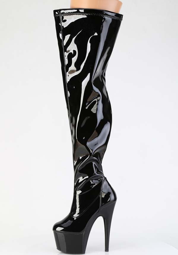 Demonia ADORE-3000WCF Black Vegan Patent Platform Heels - Preorder