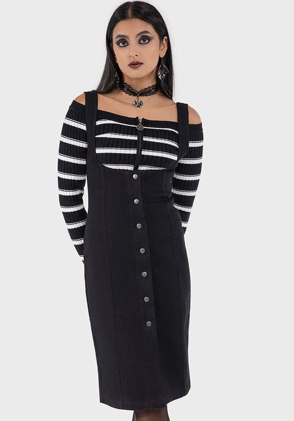 Ashryn Women's Off-Shoulder Striped Ribbed Knit Top with Pentagram Hardware