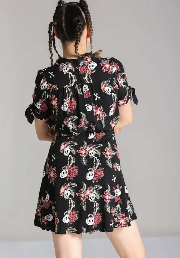 Alani Black and Red Printed Viscose Mini Dress for Fashion Statements