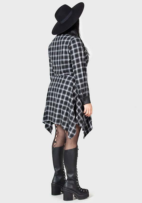 Artem Soft Cotton PU - Collar Black & Grey Tartan Mini Shirt Dress